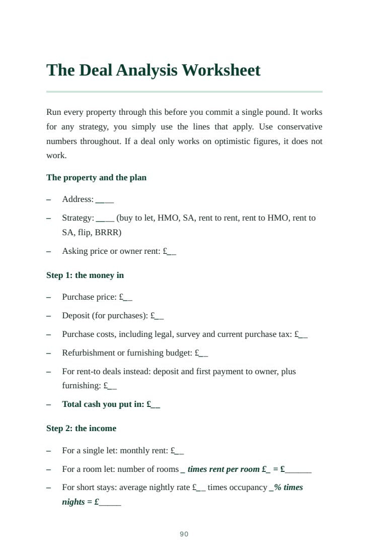 The Deal Analysis Worksheet
